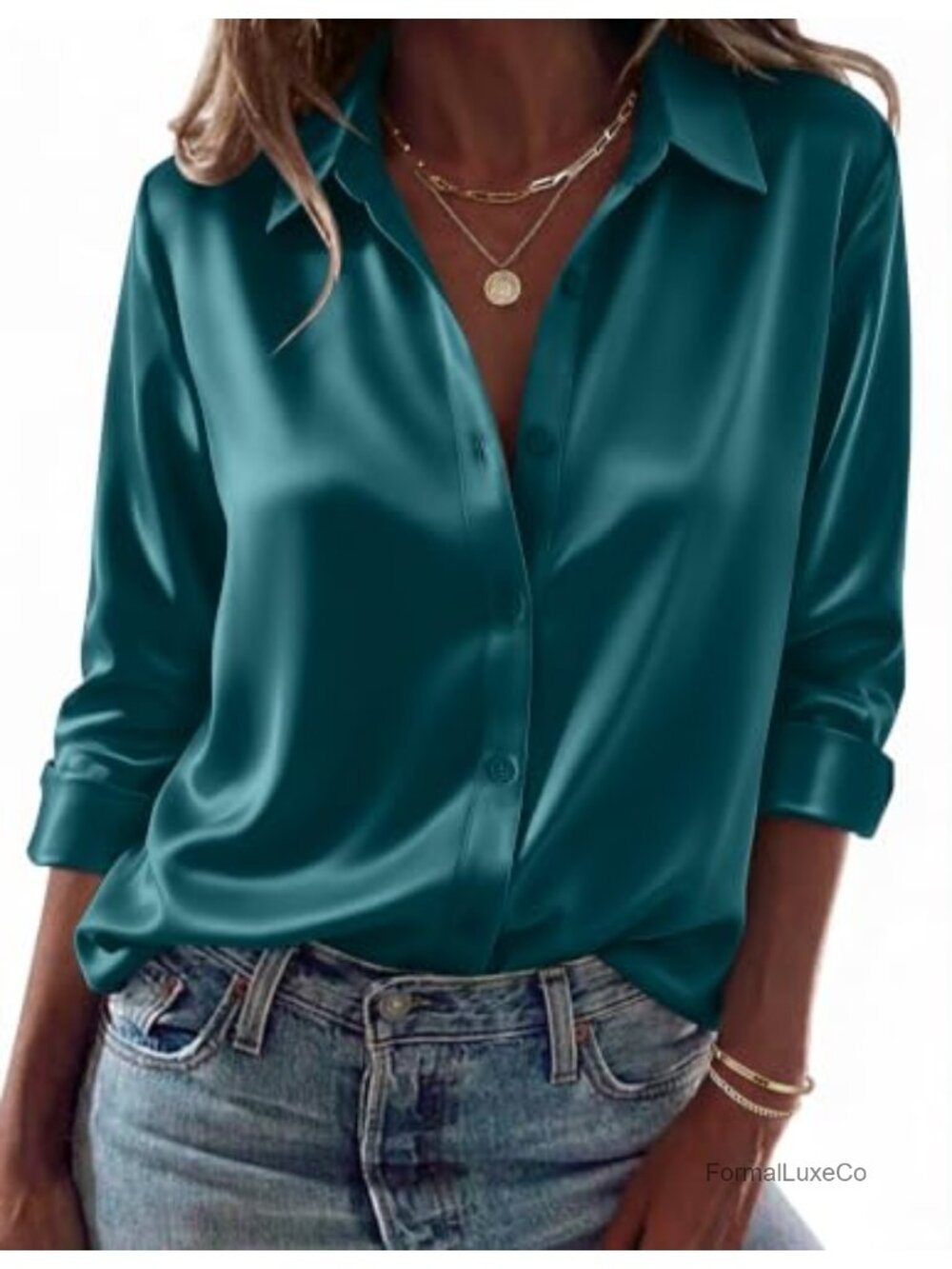 Zeagoo Satin Silk Button Down Shirt Long Sleeve Dressy Blouse